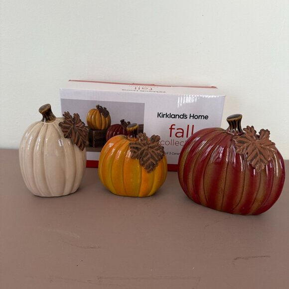Kirklands Home Fall Ceramic Pumpkins Autumn Decor Set Of 3 - Picture 1 of 6